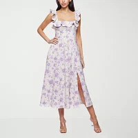 Premier Amour Womens Sleeveless Floral Midi Fit + Flare Dress