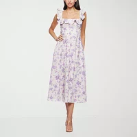 Premier Amour Womens Sleeveless Floral Midi Fit + Flare Dress