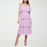 Premier Amour Off The Shoulder Womens Sleeveless Midi Shift Dress