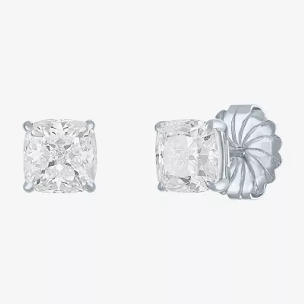 (H-I / Vs2-Si1) 4 CT. T.W. Lab Grown White Diamond 14K White Gold 7mm Cushion Stud Earrings