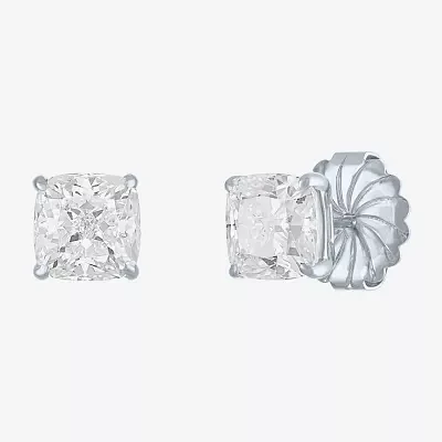 (H-I / Vs2-Si1) 4 CT. T.W. Lab Grown White Diamond 14K White Gold 7mm Cushion Stud Earrings