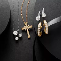 Yes Womens Lab Created White Sapphire 14K Gold Over Silver Cross Pendant Necklaces
