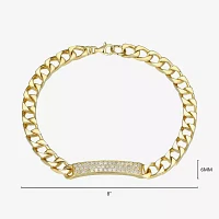Mens 18K Gold Over Silver Sterling Silver 8 Inch Solid Link Round Id Bracelet