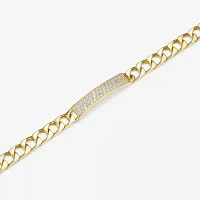 Mens 18K Gold Over Silver Sterling Silver 8 Inch Solid Link Round Id Bracelet