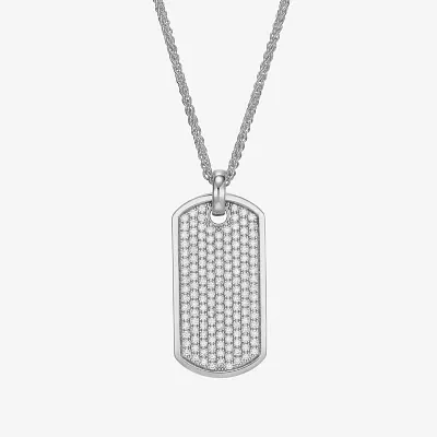 Mens 3 3/4 CT. T.W. Cubic Zirconia Sterling Silver Dog Tag Pendant Necklaces