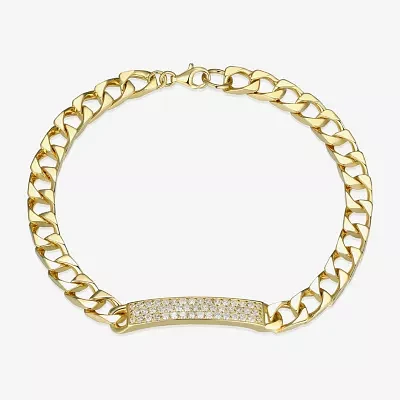 Mens 18K Gold Over Silver 8 1/2 Inch Solid Link Id Bracelet