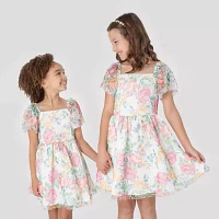 Rare Editions Little & Big Girls Short Sleeve Flutter Fit + Flare Dress