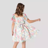 Rare Editions Little & Big Girls Short Sleeve Flutter Fit + Flare Dress