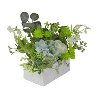 Northlight 14in Blue And White Hydrangea And Rose Floral Arrangement