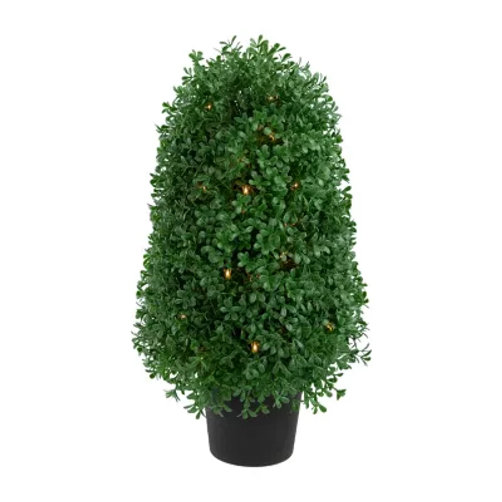 Northlight 18in Pre-Lit Boxwood With Round Pot Artificial Plant