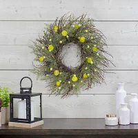 Northlight 20in Burrs And Craspedia Twig Yellow And Green Wreath