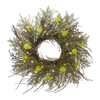 Northlight 20in Burrs And Craspedia Twig Yellow And Green Wreath