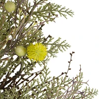 Northlight 20in Burrs And Craspedia Twig Yellow And Green Wreath