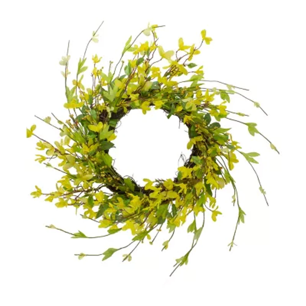 Northlight 20in Forsythia And Leaves Yellow Wreath