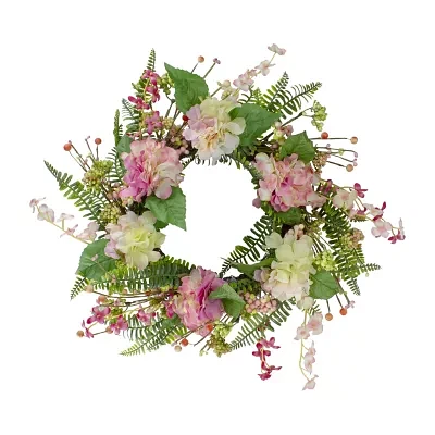 Northlight 20in Hydrangea Berry And Fern Pink Wreath