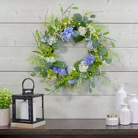 Northlight 26in Eucalyptus And Hydrangea Fern Blue And Green Wreath