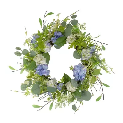 Northlight 26in Eucalyptus And Hydrangea Fern Blue And Green Wreath