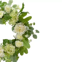 Northlight 23in Hydrangea And Ranunculus Eucalyptus Green And Cream Wreath