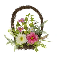 Northlight 17in Chrysanthemum And Daisy Twig Basket Pink And Yellow Wreath