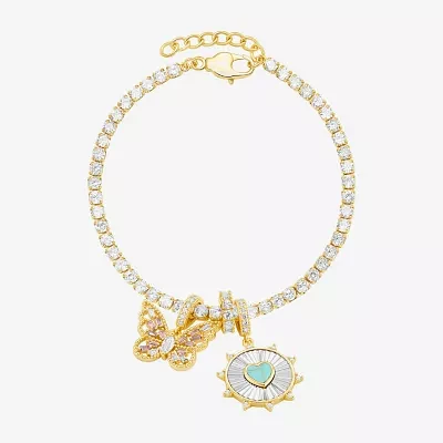 Sparkle Allure Cubic Zirconia 14K Gold Over Brass Heart Charm Bracelet