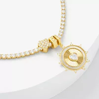 Sparkle Allure Womens White Cubic Zirconia 14K Gold Over Brass Heart Charm Bracelet