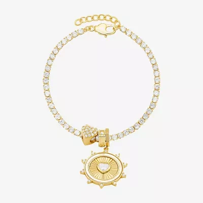 Sparkle Allure Womens White Cubic Zirconia 14K Gold Over Brass Heart Charm Bracelet