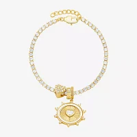 Sparkle Allure Womens White Cubic Zirconia 14K Gold Over Brass Heart Charm Bracelet
