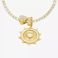 Sparkle Allure Womens White Cubic Zirconia 14K Gold Over Brass Heart Charm Bracelet