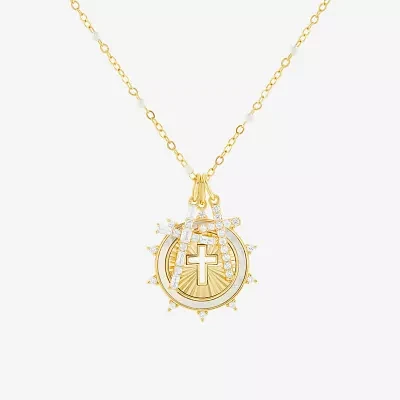 Sparkle Allure Cubic Zirconia 14K Gold Over Brass 18 Inch Cross Pendant Necklace