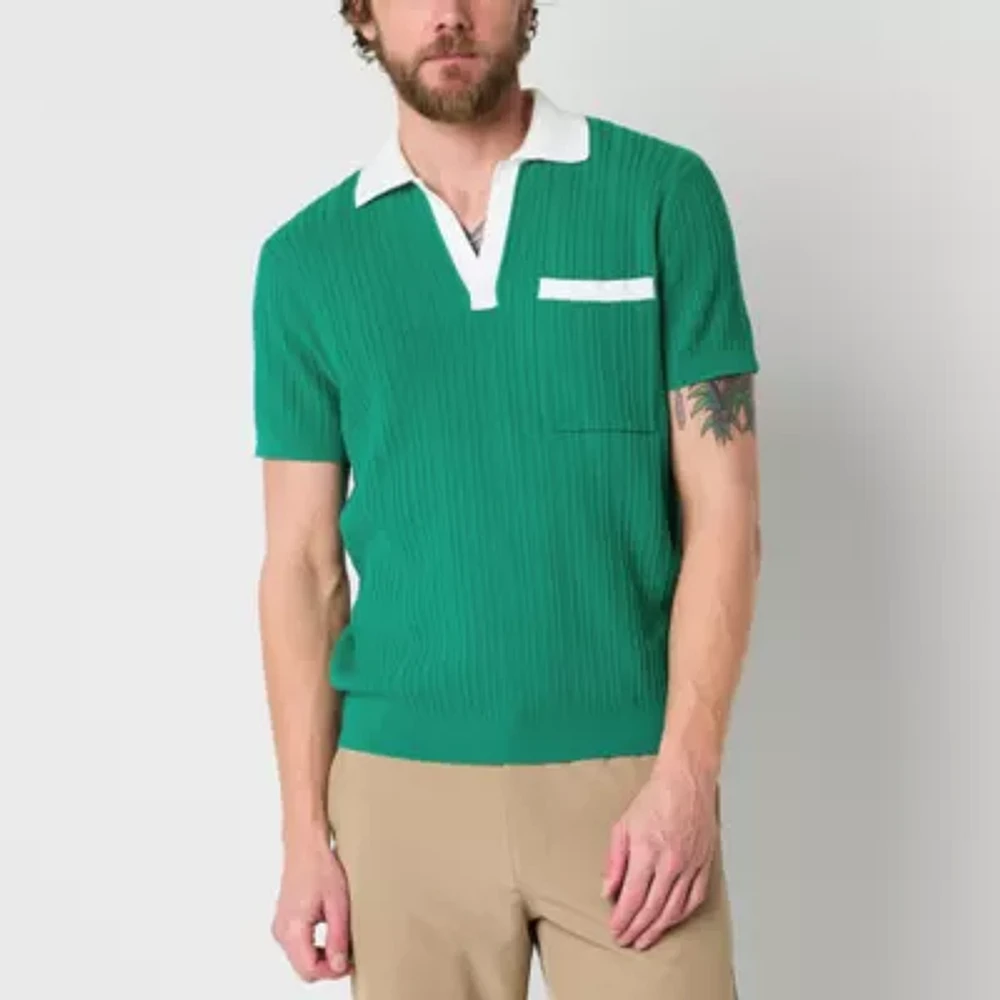 Xersion Lightweight Johnny Collar Sweater Mens Regular Fit Short Sleeve Pocket Polo Shirt