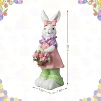 Glitzhome 17.5in Resin Bunny Girl Easter Tabletop Decor