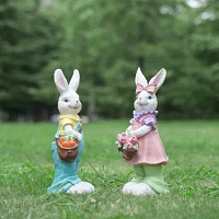 Glitzhome 17.25in Resin Bunny Boy Easter Tabletop Decor