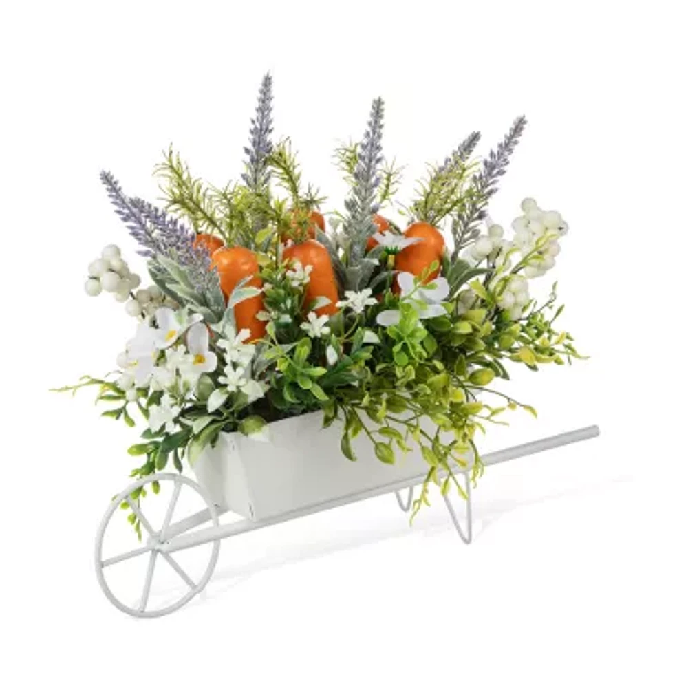 Glitzhome 12.5in Carrot Metal Wagon Easter Tabletop Decor