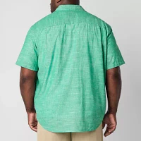 St. John's Bay Linen Blend Big and Tall Mens Classic Fit Short Sleeve Button-Down Shirt