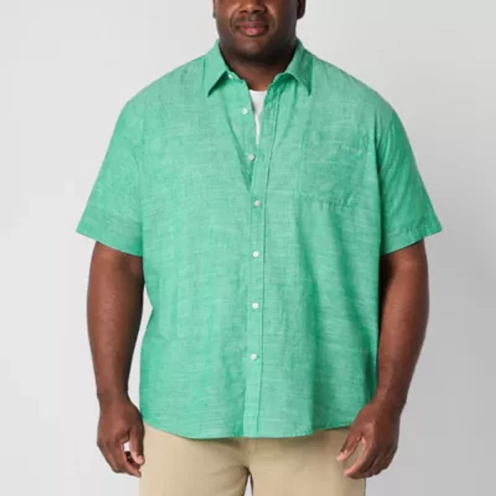 St. John's Bay Linen Blend Big and Tall Mens Classic Fit Short Sleeve Button-Down Shirt