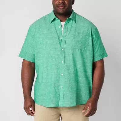 St. John's Bay Linen Blend Big and Tall Mens Classic Fit Short Sleeve Button-Down Shirt