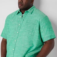 St. John's Bay Linen Blend Big and Tall Mens Classic Fit Short Sleeve Button-Down Shirt
