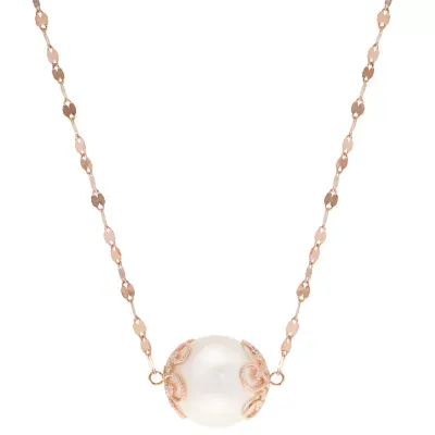 Womens White Cultured Freshwater Pearl 14K Rose Gold Pendant Necklace