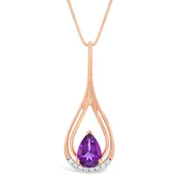 Womens Diamond Accent Genuine Purple Amethyst 10K Rose Gold Pendant Necklace