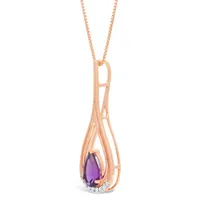 Womens Diamond Accent Genuine Purple Amethyst 10K Rose Gold Pendant Necklace