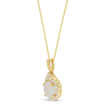 Womens 1/6 CT. T.W. Genuine White Opal 10K Gold Pendant Necklace