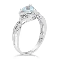 Womens 1/5 CT. T.W. Genuine Blue Aquamarine 10K White Gold Halo Crossover Cocktail Ring