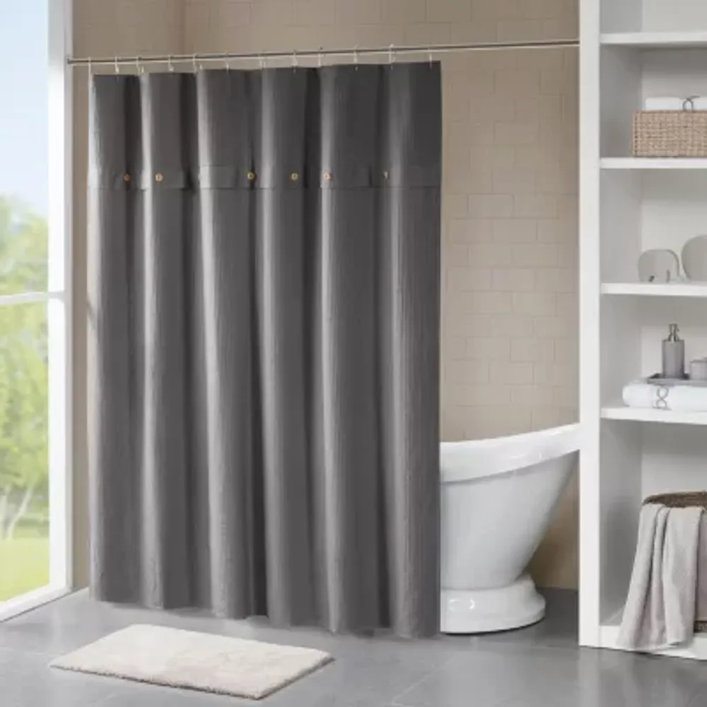 Madison Park  Rianon Finley Cotton Waffle Weave Textured Shower Curtain