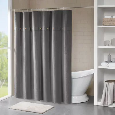 Madison Park  Rianon Finley Cotton Waffle Weave Textured Shower Curtain
