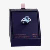 Sparkle Allure Cubic Zirconia Pure Silver Over Brass Oval Cocktail Ring