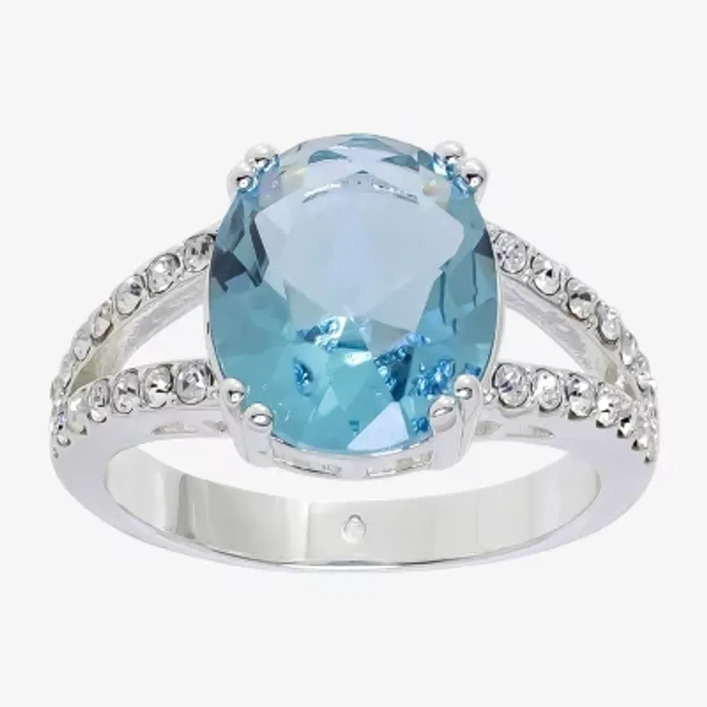 Sparkle Allure Womens Blue Cubic Zirconia Pure Silver Over Brass Oval Cocktail Ring