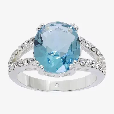 Sparkle Allure Womens Blue Cubic Zirconia Pure Silver Over Brass Oval Cocktail Ring