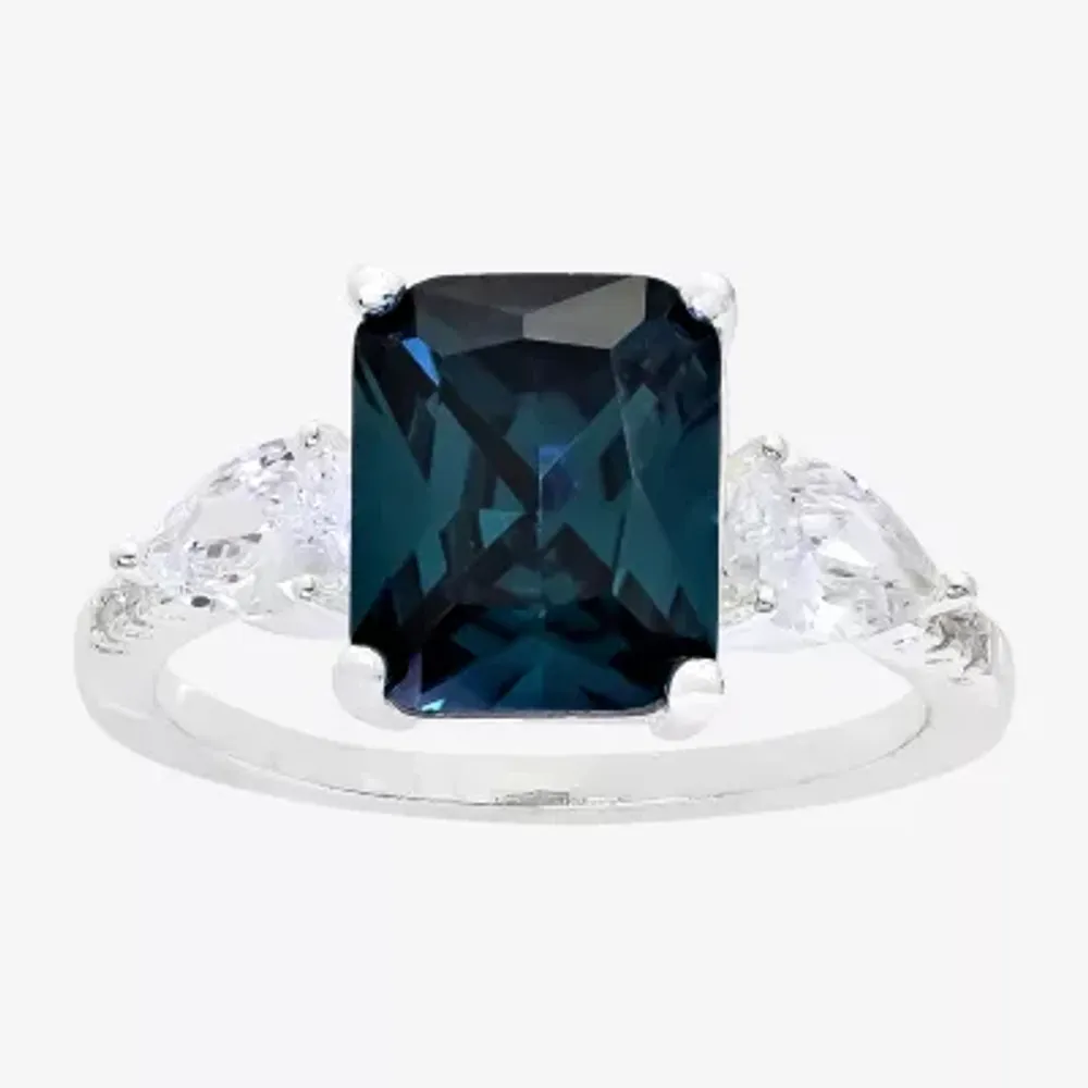 Sparkle Allure Cubic Zirconia Pure Silver Over Brass Rectangular 3-Stone Engagement Ring