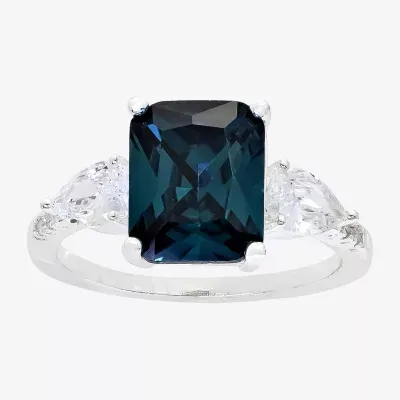 Sparkle Allure Cubic Zirconia Pure Silver Over Brass Rectangular 3-Stone Engagement Ring