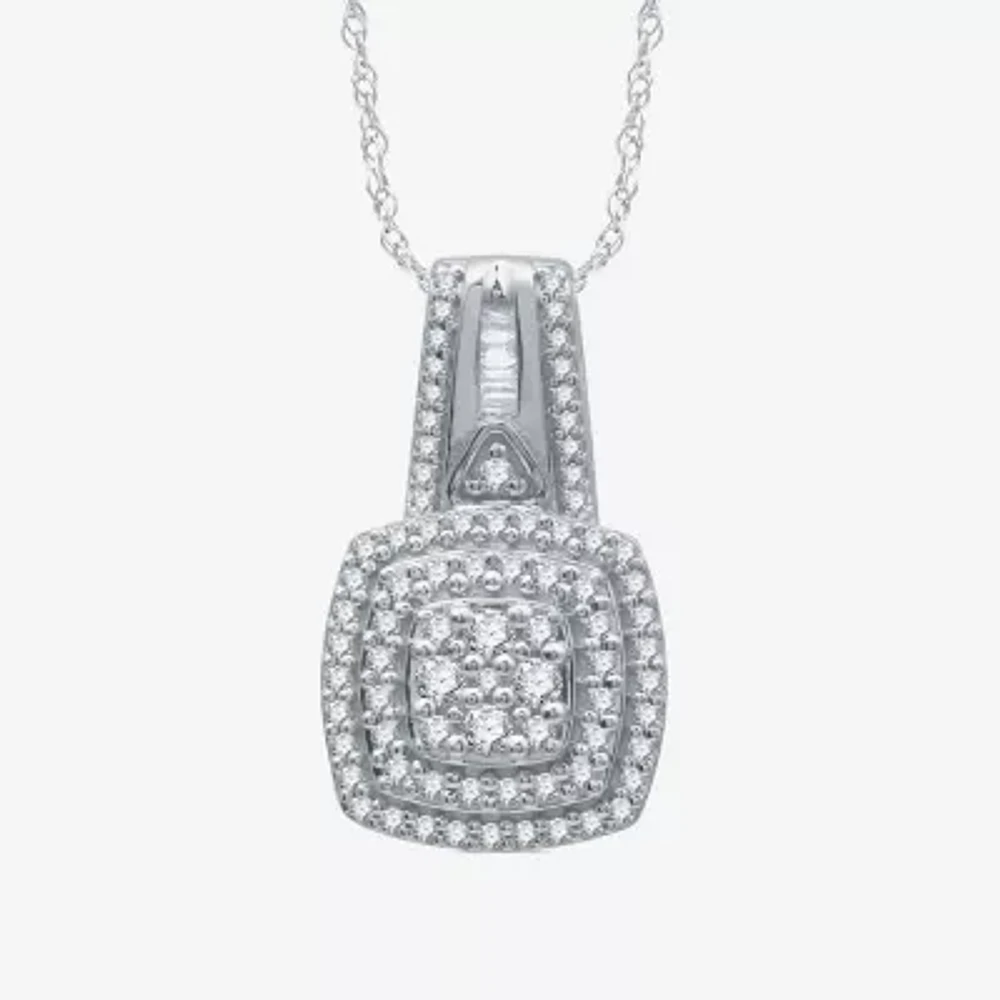 Womens 1/2 CT. T.W. Natural White Diamond Sterling Silver 18 Inch Pendant Necklace